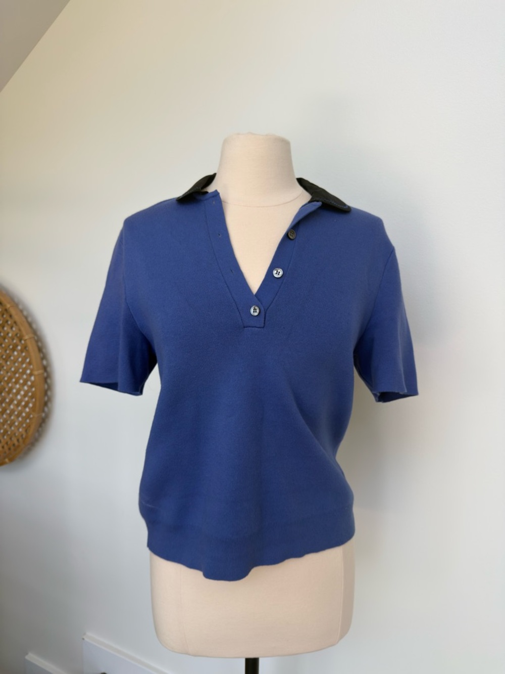 Theory Blue Cashmere Blend Short-Sleeve Polo Sweater